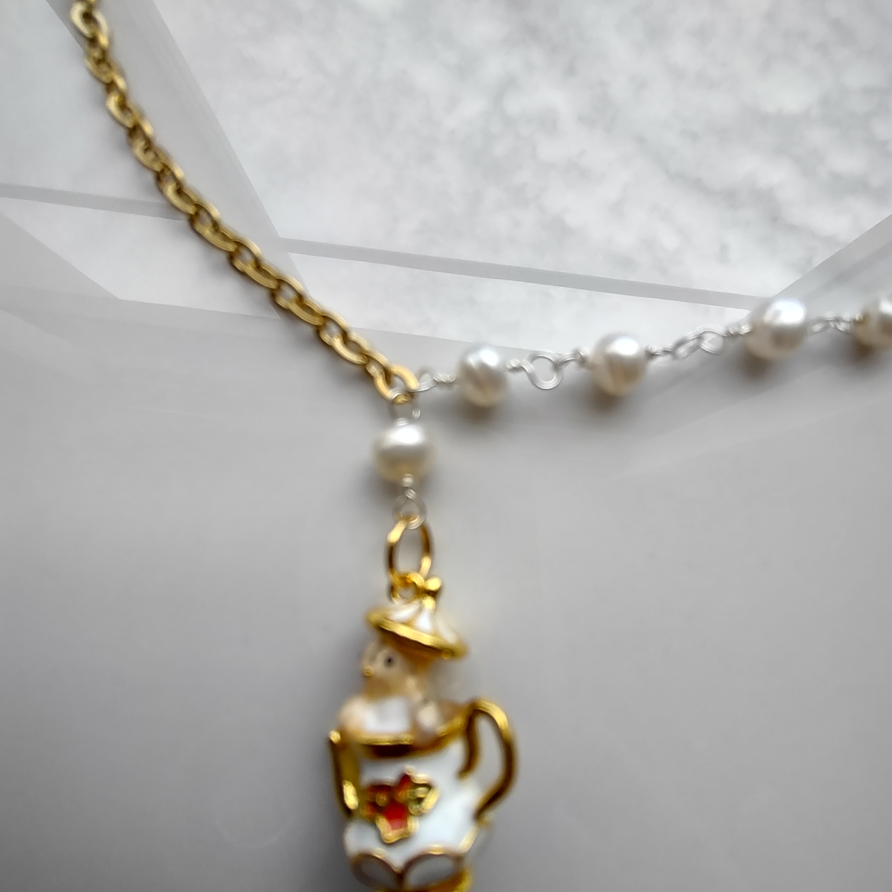 Elegant Gold And White Necklace With Pearl Accents 12$